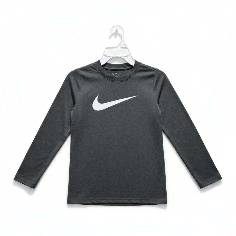 Nike Boys S Gray Long Sleeve Dri-Fit Athletic Top Performance Shirt NWT